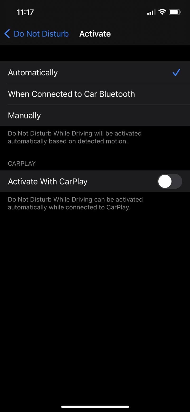 Tap "When connected to Car Bluetooth" or "Automatically."
